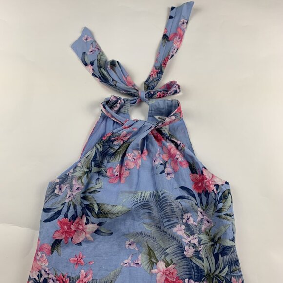 Tommy Bahama Blue Pink Floral Linen High Twist Neck Dress S - Picture 3 of 7